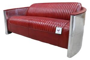Aviator Pilot Vintage 3 Seater Sofa Rouge Red Distressed Real Leather
