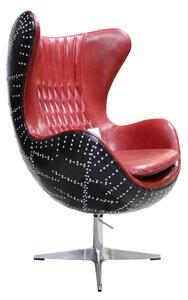 Aviator Stealth Swivel Egg Chair Black Aluminium Distressed Vintage Red Rouge Real Leather