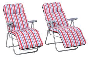 Outsunny Set of 2 Garden Sun Lounger Outdoor Reclining Seat Cushioned Seat Foldable Adjustable Recliner Red and White