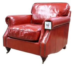 Vintage Colonel Armchair Rouge Red Distressed Real Leather