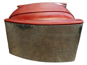 Aviator Vintage Footstool Pouffe Distressed Rouge Red Real Leather