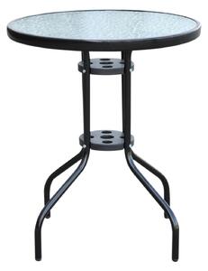 Outsunny Φ60×70H cm Round Metal Table, Tempered Glass-Black