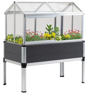 Outsunny Elevated Planter Box Raised Garden Bed with PC Greenhouse Cover and Aluminium Cold Frame, Outdoor Vegetable Flower Container, Grey