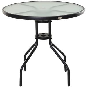 Outsunny Bistro Table Outdoor Round Dining Coffee Table Tempered Glass Top Side Table Patio Garden - 80cm Diameter