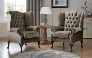 Chesterfield Queen Anne Beatrice + Carlton Flat Wing Armchairs Malta Taupe 08