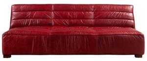 Vintage Armless Retro 3 Seater Sofa Settee Distressed Rouge Red Real Leather