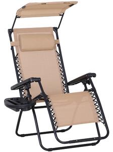 Outsunny Zero Gravity Garden Deck Folding Chair Patio Sun Lounger Reclining Seat with Cup Holder & Canopy Shade - Beige