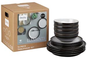 Denby Elements Black 12 Piece Tableware Set
