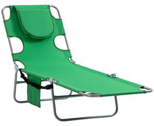 Outsunny Beach Chaise Lounge with Face Cavity & Arm Slots, Portable Sun Lounger, Reclining Lounge Chair for Patio Garden Beach Pool, Green