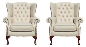 Chesterfield 2 x Wing Chair Ivory Leather Bespoke In Mallory Style