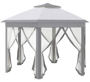 Outsunny Hexagon Patio Gazebo Pop Up Gazebo Outdoor Double Roof Instant Shelter with Netting, 4m x 4m, Grey