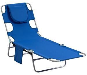Outsunny Beach Chaise Lounge with Face Cavity & Arm Slots, Portable Sun Lounger, Reclining Lounge Chair 5-position Adjustable Backrest, Blue