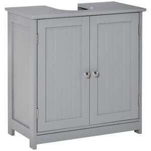 Kleankin 60x60cm Under-Sink Storage Cabinet w/ Adjustable Shelf Handles Drain Hole Bathroom Cabinet Space Saver Organizer Grey