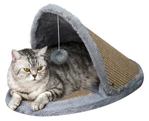 PawHut Cat House Kitten Bed Pet Furniture with Sisal Scratching Area Soft Plush for Rest and Play, Grey and Brown