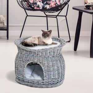 PawHut 2-Tier Elevated Cat Bed Basket W/Cushion-Grey