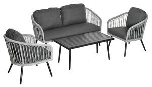 Outsunny 5-Seater Garden PE Rattan Sofa Set w/ Single Cushioned Sofas, Loveseat, Coffee Table and Adjustable Foot Pads, Grey