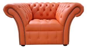 Chesterfield Club Chair Buttoned Seat Flamenco Orange Leather In Balmoral Style