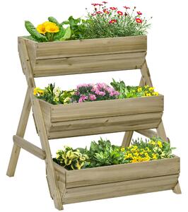 Outsunny 3 Tier Raised Garden Bed Wooden Elevated Planter Box Kit for Flower, Vegetable, Herb, 120 x 68 x 80cm, Green