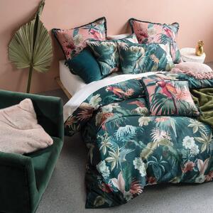 Linen House Fernanda Tropical Duvet Cover Bedding Set Teal Leaf Green