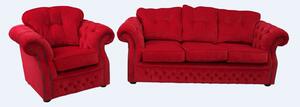 Chesterfield 3+1 Rouge Red Fabric Sofa Suite Bespoke In Era Style