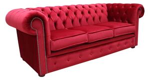 Chesterfield 3 Seater Malta Red Velvet Sofa Custom Made In Classic Style