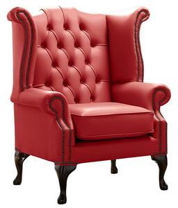 Chesterfield High Back Wing Chair Shelly Poppy Red Leather Bespoke In Queen Anne Style