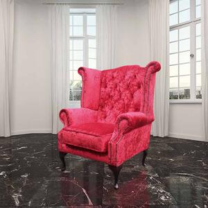 Chesterfield High Back Wing Chair Plush Red Velvet Bespoke In Queen Anne Style