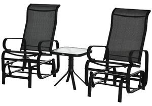 Outsunny 3 PCs Outdoor Gliding Rocking Chair With Tea Table Patio Garden Comfortable Swing Chair Black