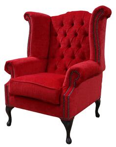 Chesterfield High Back Wing Chair Pimlico Rouge Red Fabric In Queen Anne Style