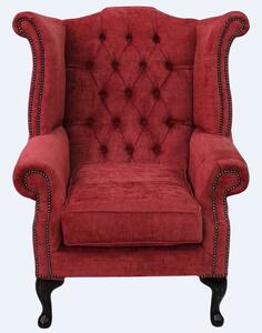 Chesterfield High Back Wing Chair Velluto Red Fabric In Queen Anne Style