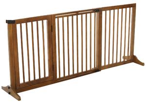 PawHut Pine Wood Freestanding 3-Panel Pet Gate Brown