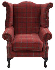 Chesterfield High Back Wing Chair Lana Square Check Terracotta Real Fabric In Queen Anne Style