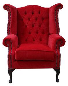 Chesterfield High Back Wing Chair Pimlico Rouge Red Fabric In Queen Anne Style