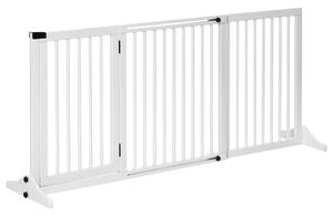 PawHut Adjustable Wooden Pet Gate Freestanding Dog Barrier Fence Doorway 3 Panels Safety Gate w/ Lockable Door White 71H x 113-166W cm