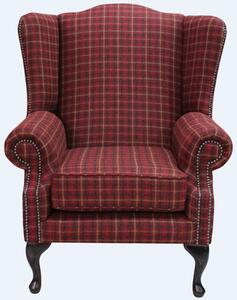 Chesterfield Saxon High Back Wing Chair Balmoral Claret Check Tweed Wool In Mallory Style