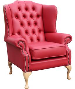 Chesterfield High Back Wing Chair Shelly Flame Red Leather Bespoke In Mallory Style