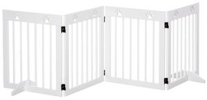 PawHut Pet Gate 4 Panel Folding Wooden Dog Barrier Freestanding Dog Gate For Stairs w/ Support Feet