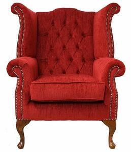 Chesterfield High Back Wing Chair Velluto Tomato Fabric In Queen Anne Style