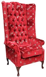 Chesterfield 6ft High Back Wing Chair Pucci Calvados Red Velvet Fabric Bespoke In Soho Style