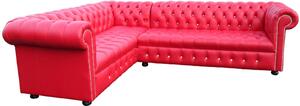 Chesterfield 3 Seater + Corner + 2 Seater Flame Red Leather Crystal Buttoned Seat Corner Sofa Unit In Classic Style
