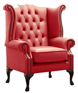 Chesterfield High Back Wing Chair Shelly Crimson Leather Bespoke In Queen Anne Style