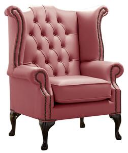 Chesterfield High Back Wing Chair Shelly Brick Red Leather Bespoke In Queen Anne Style
