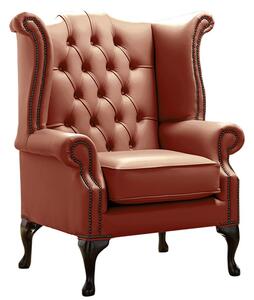 Chesterfield High Back Wing Chair Shelly Spice Leather Bespoke In Queen Anne Style