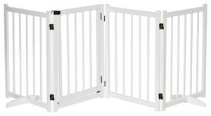 PawHut Pet Gate for Small and Medium Dogs, Freestanding Wooden Foldable Dog Safety Barrier with 4 Panels, 2 Support Feet for Doorways,Stairs,White