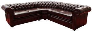 Chesterfield 2 Seater + Corner + 2 Seater Old English Red Brown Real Leather Corner Sofa In Classic Style