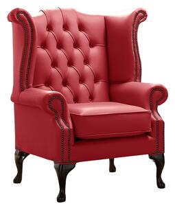 Chesterfield High Back Wing Chair Shelly Cherry Leather Bespoke In Queen Anne Style