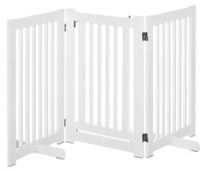 PawHut Dog Gate Wood Doorway Freestanding Safety Pet Barrier Fence Foldable w/ Latch Support Feet White, 155 x 76 cm
