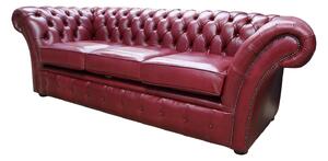 Chesterfield 3 Seater Old English Burgandy Leather Sofa Settee In Balmoral Style