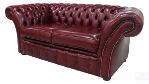 Chesterfield 2 Seater Old English Burgandy Leather Sofa Settee In Balmoral Style