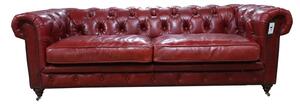 Earle Grande Chesterfield 3 Seater Vintage Rouge Red Real Leather Sofa
